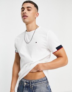 Белая футболка с жаккардовым логотипом на манжете Tommy Hilfiger-Белый