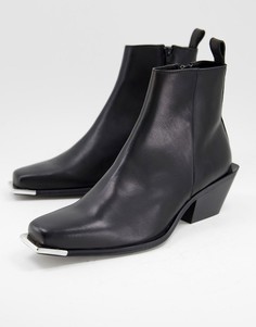 Черные кожаные ботинки челси на кубинском каблуке с металлическим носком ASOS DESIGN-Черный цвет