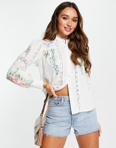 Белая блузка с цветочной вышивкой River Island-Белый