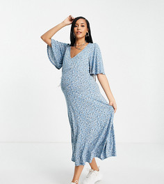 Голубое платье миди с цветочным принтом New Look Maternity-Голубой