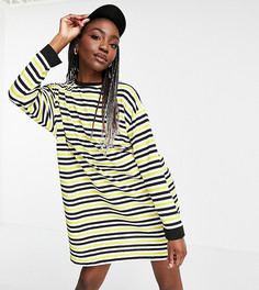 Oversized платье-лонгслив в полоску желтого, черного и белого цвета ASOS DESIGN Tall-Многоцветный