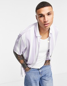Сиреневая рубашка в вертикальную полоску Bershka-Фиолетовый цвет