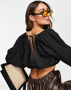 Черный топ с запахом и рукавами «летучая мышь» со сборками ASOS DESIGN-Черный цвет