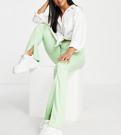 Эластичные брюки скинни фисташкового цвета с завышенной талией и разрезами спереди ASOS DESIGN Petite-Зеленый цвет
