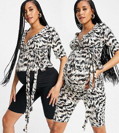 Набор из 2 велосипедок черного цвета и со звериным принтом Mamalicious Maternity-Разноцветный Mama.Licious