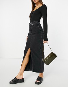 Джинсовая юбка макси из смесового органического хлопка в стиле 90-х выбеленного черного цвета ASOS DESIGN-Черный цвет
