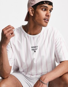 Белая oversized-футболка из органического хлопка в розовую вертикальную полоску Only & Sons-Белый
