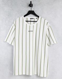 Белая oversized-футболка из органического хлопка в зеленую вертикальную полоску Only & Sons-Белый