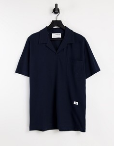 Футболка-поло темно-синего цвета в стиле oversized с логотипом из органического хлопка Selected Homme-Темно-синий