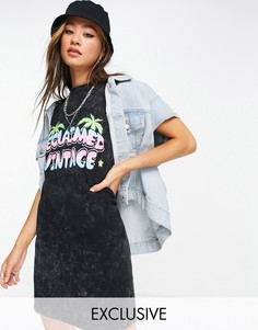 Темно-серое выбеленное платье-майка с мультяшным логотипом Reclaimed Vintage Inspired-Серый