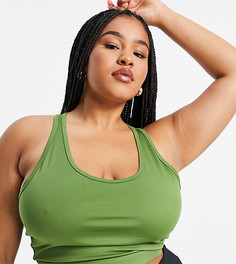 Удлиненный спортивный бюстгальтер с овальным вырезом ASOS 4505 Curve-Зеленый цвет
