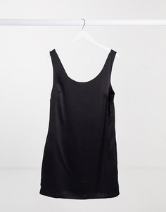 Черное атласное платье мини c овальным вырезом Unique21-Черный цвет
