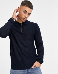 Темно-синее трикотажное поло с зигзагообразным узором Topman-Темно-синий