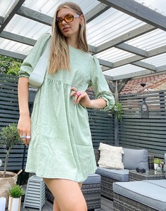 Зеленое платье с присборенной юбкой и пышными рукавами Vila-Зеленый цвет