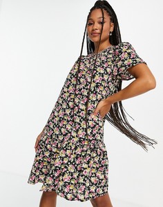 Черное платье мини с мелким цветочным принтом Only Tine-Разноцветный