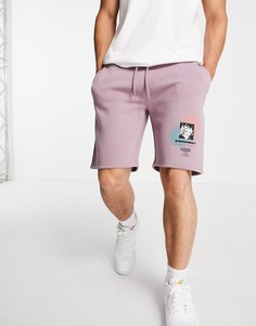 Сиреневые шорты с принтом "Сonnect" (от комплекта) Topman-Фиолетовый цвет