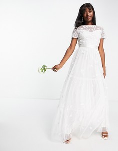 Платье макси цвета слоновой кости с вышивкой и юбкой из тюля Beauut Bridal-Белый