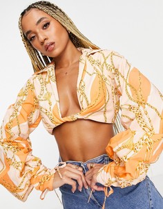 Укороченная рубашка с перекрученной деталью и принтом цепочек ASOS LUXE-Разноцветный