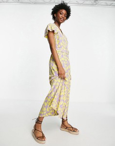 Розовое платье миди с поясом и цветочным принтом French Connection-Розовый цвет