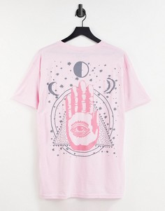 Футболка в стиле oversized с загадочным принтом ладони на спинке HNR LDN-Розовый цвет Honour