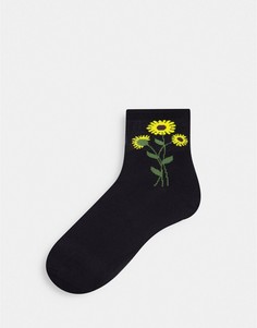 Черные носки из органического хлопка с принтом подсолнухов Monki Polly-Черный цвет