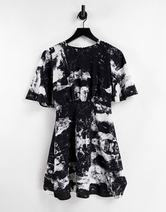 Черное платье мини с принтом мазков кистью AX Paris-Черный цвет