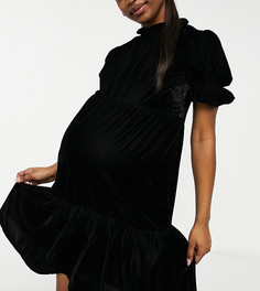 Бархатное платье мини ярусного кроя Violet Romance Maternity-Черный