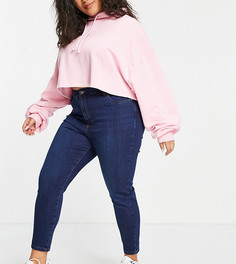 Темно-выбеленные джинсы с завышенной талией Cotton:On Curve-Голубой