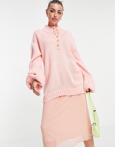 Oversized-свитшот с высоким воротом на пуговцах ASOS DESIGN-Розовый цвет Annorlunda