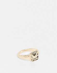 Эффектное золотистое кольцо-печатка с кованным дизайном Topshop-Золотистый