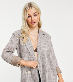 Oversized-блейзер двубортного фасона в клетку Urban Threads Petite-Коричневый цвет