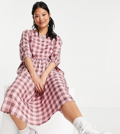 Розовое платье миди в клетку в стиле "oversized" Urban Threads Petite-Розовый цвет