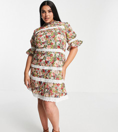 Платье мини с контрастной кружевной отделкой и цветочным принтом Hope & Ivy Made with Liberty Fabric-Многоцветный
