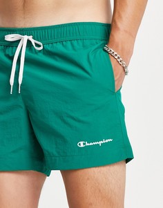Зеленые пляжные шорты с маленьким логотипом-подписью Champion-Темно-синий
