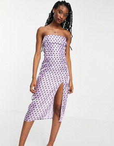 Атласное платье-комбинация миди сиреневого цвета с принтом сердечек Collective The Label-Фиолетовый цвет