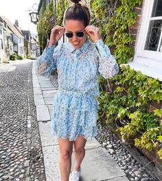 Ярусная мини-юбка с мелким цветочным принтом (от комплекта) Labelrail x Collyer Twins-Голубой