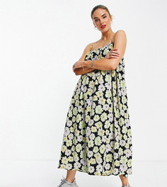 Свободное платье макси на бретелях с цветочным принтом в стиле ретро Annorlunda-Разноцветный