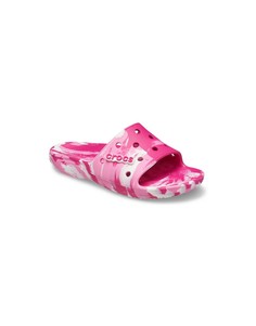 Розовые классические шлепанцы с мраморным принтом Crocs-Розовый цвет