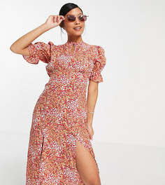 Чайное платье миди для миниатюрных девушек с цветочным принтом Influence Petite-Разноцветный