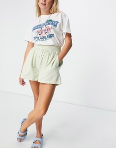 Шорты мятного цвета в полоску без застежки с завышенной талией Cotton:On-Зеленый цвет