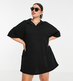 Платье-рубашка мини с воротником-поло Lola May Plus-Черный цвет