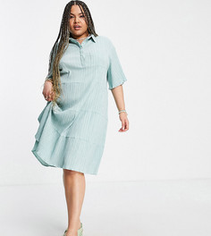 Мятное свободное платье-рубашка мини Lola May Plus-Зеленый цвет