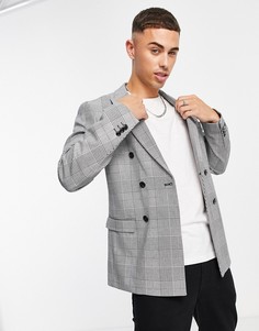 Свободный двубортный пиджак в клетку Jack & Jones Premium-Черный цвет