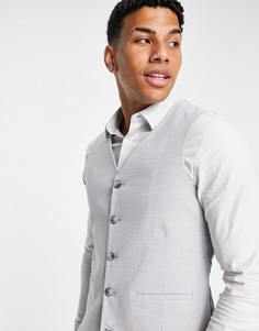 Серый фактурный свадебный жилет супероблегающего кроя ASOS DESIGN