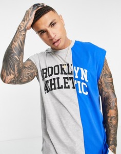 Серая меланжевая oversized-майка в стиле колор блок с принтом "Brooklyn city" ASOS DESIGN-Серый