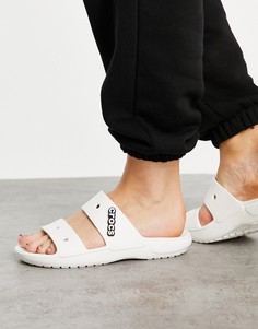Белые классические сандалии на плоской подошве Crocs-Белый