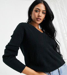 Черный свободный джемпер в рубчик с V-образным вырезом ASOS DESIGN Tall-Черный цвет