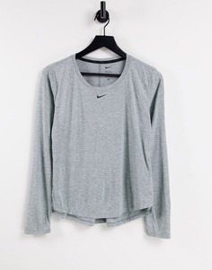 Серый меланжевый лонгслив Nike Training One Dri-Fit