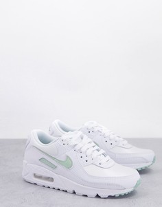 Белые кроссовки с пастельно-зеленой отделкой Nike Air Max 90-Белый