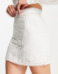 Мини-юбка с пуговицами спереди и вышивкой (от комплекта) ASOS DESIGN-Белый